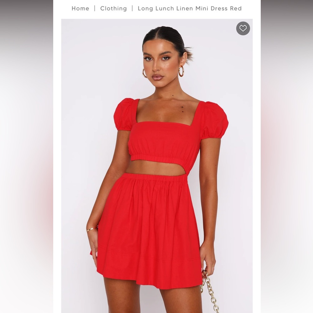 Long Lunch Linen Mini Dress Red - White fox